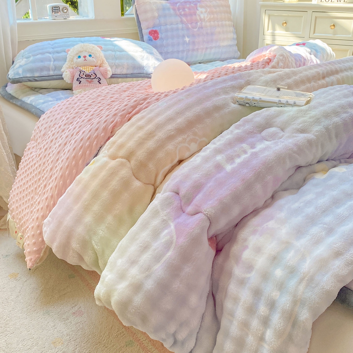 91家纺网 家纺一手货源 找家纺 犇牛仓储供应链 2026新款A类牛奶绒豆豆绒泡泡印花冬被 被子被芯 草莓KT【兔兔绒豆豆被】