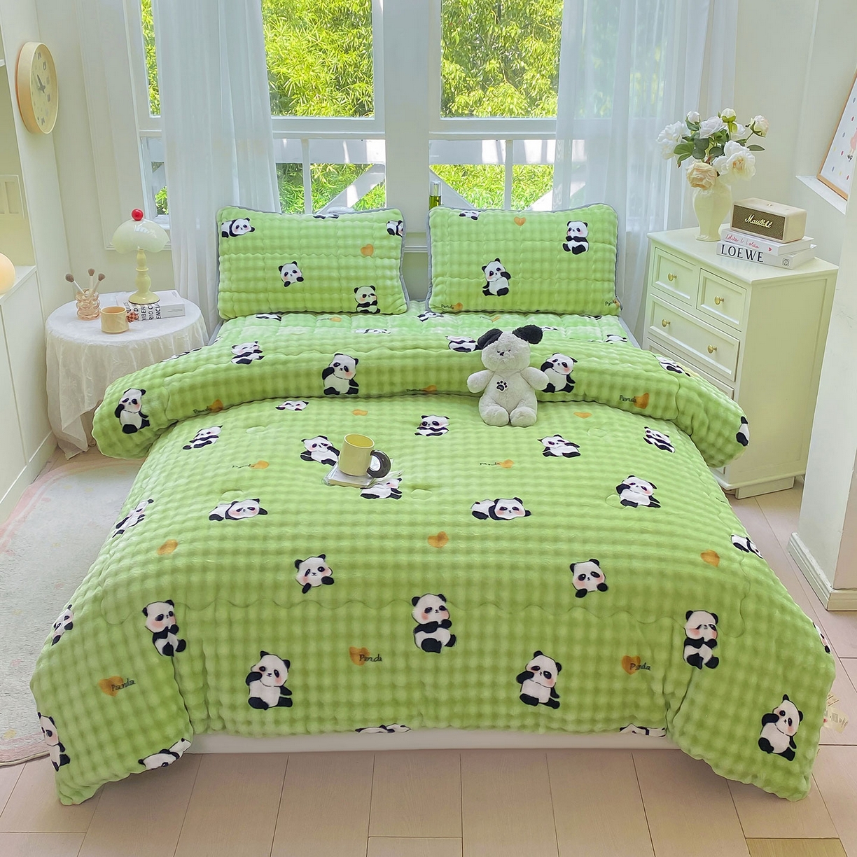 91家纺网 家纺一手货源 找家纺 犇牛仓储供应链 2026新款A类牛奶绒豆豆绒泡泡印花冬被 被子被芯 熊猫【兔兔绒豆豆被】