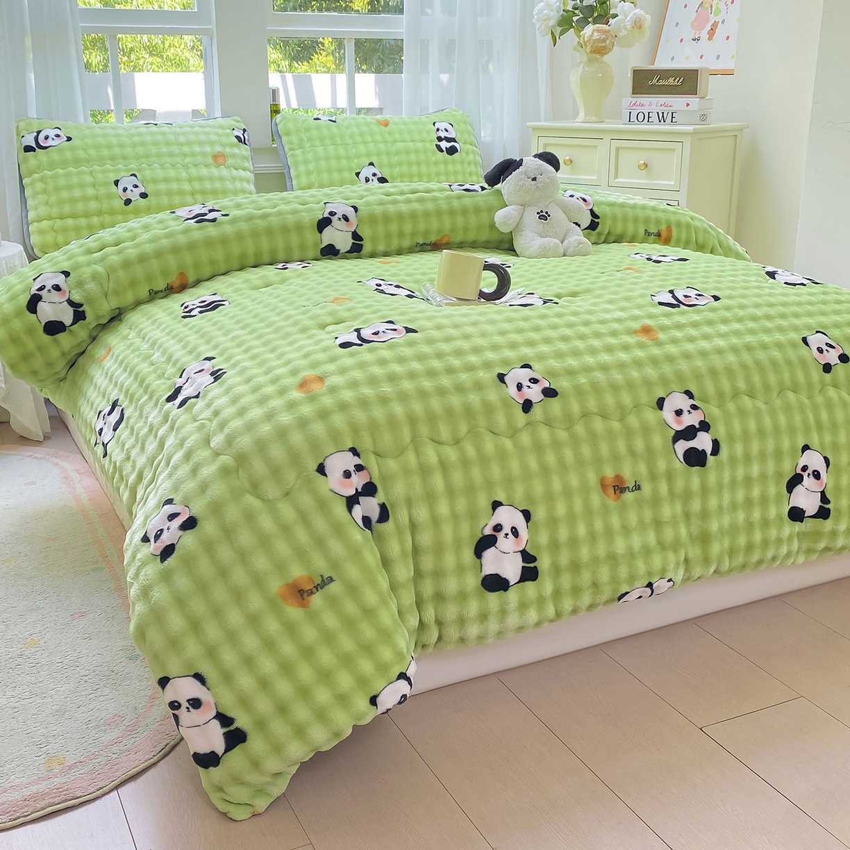 91家纺网 家纺一手货源 找家纺 犇牛仓储供应链 2026新款A类牛奶绒豆豆绒泡泡印花冬被 被子被芯 熊猫【兔兔绒豆豆被】