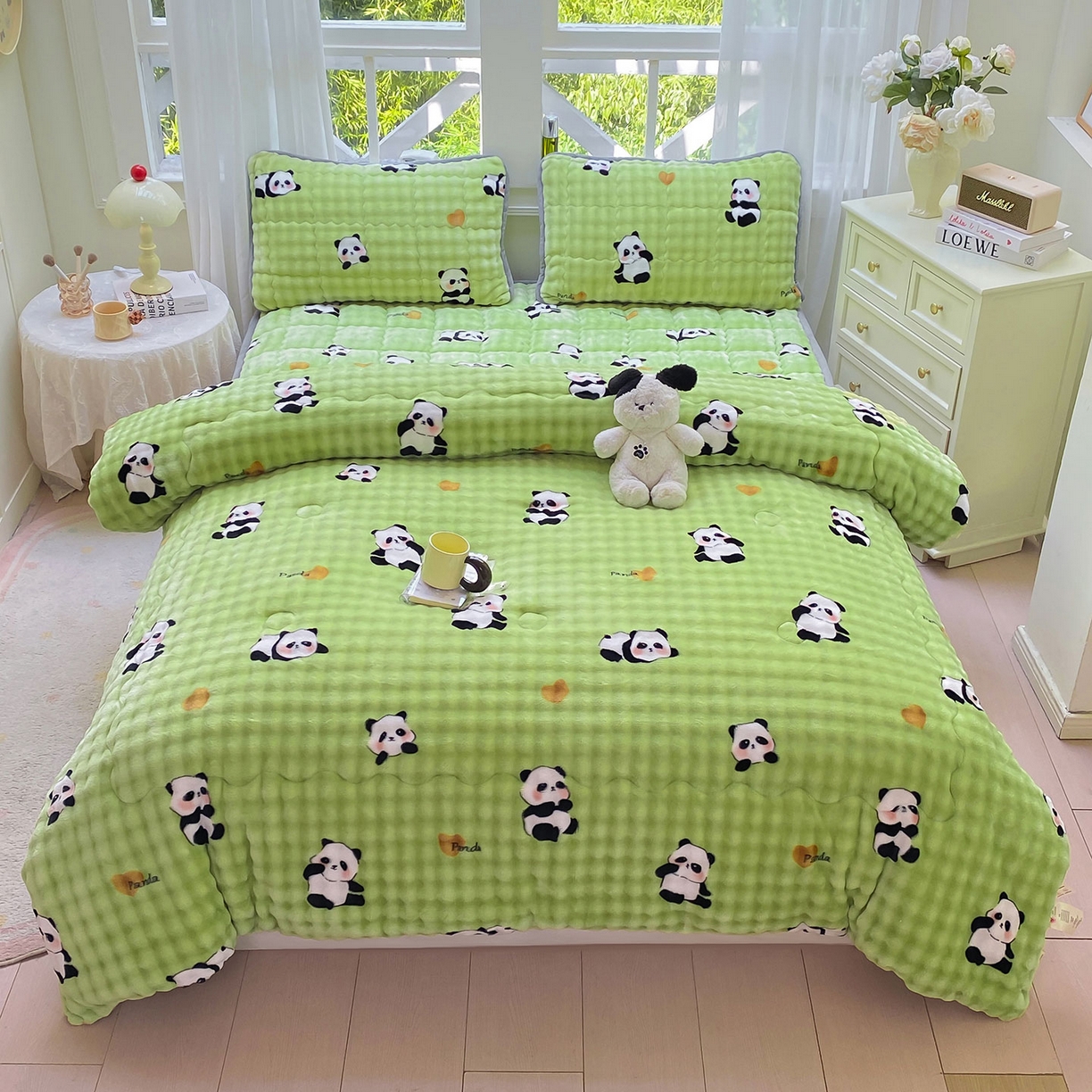 91家纺网 家纺一手货源 找家纺 犇牛仓储供应链 2026新款A类牛奶绒豆豆绒泡泡印花冬被 被子被芯 熊猫【兔兔绒豆豆被】