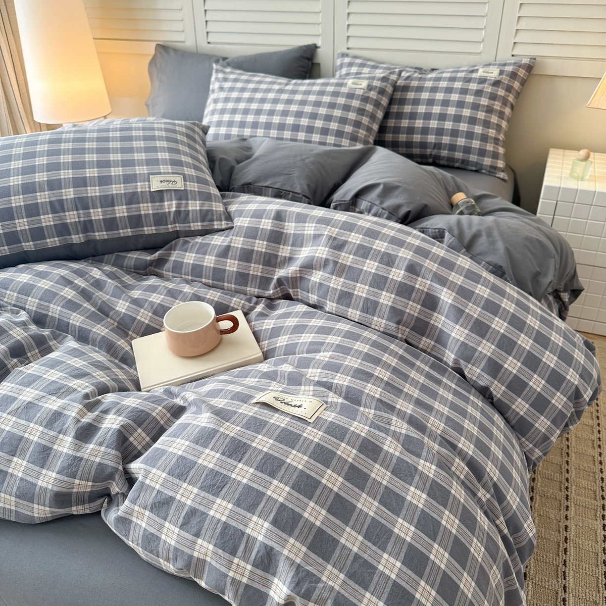 木子家纺 2026春夏新款色织全棉纯棉四件套 麦田-灰