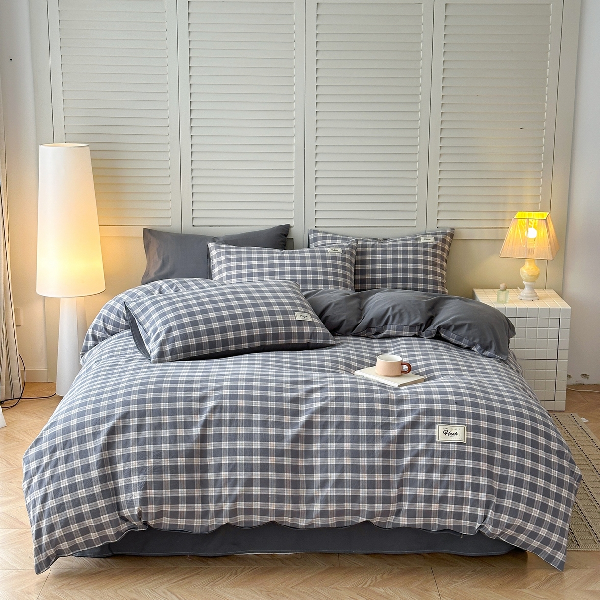 91家纺网 家纺一手货源 找家纺 木子家纺 2026春夏新款色织全棉纯棉四件套 麦田-灰