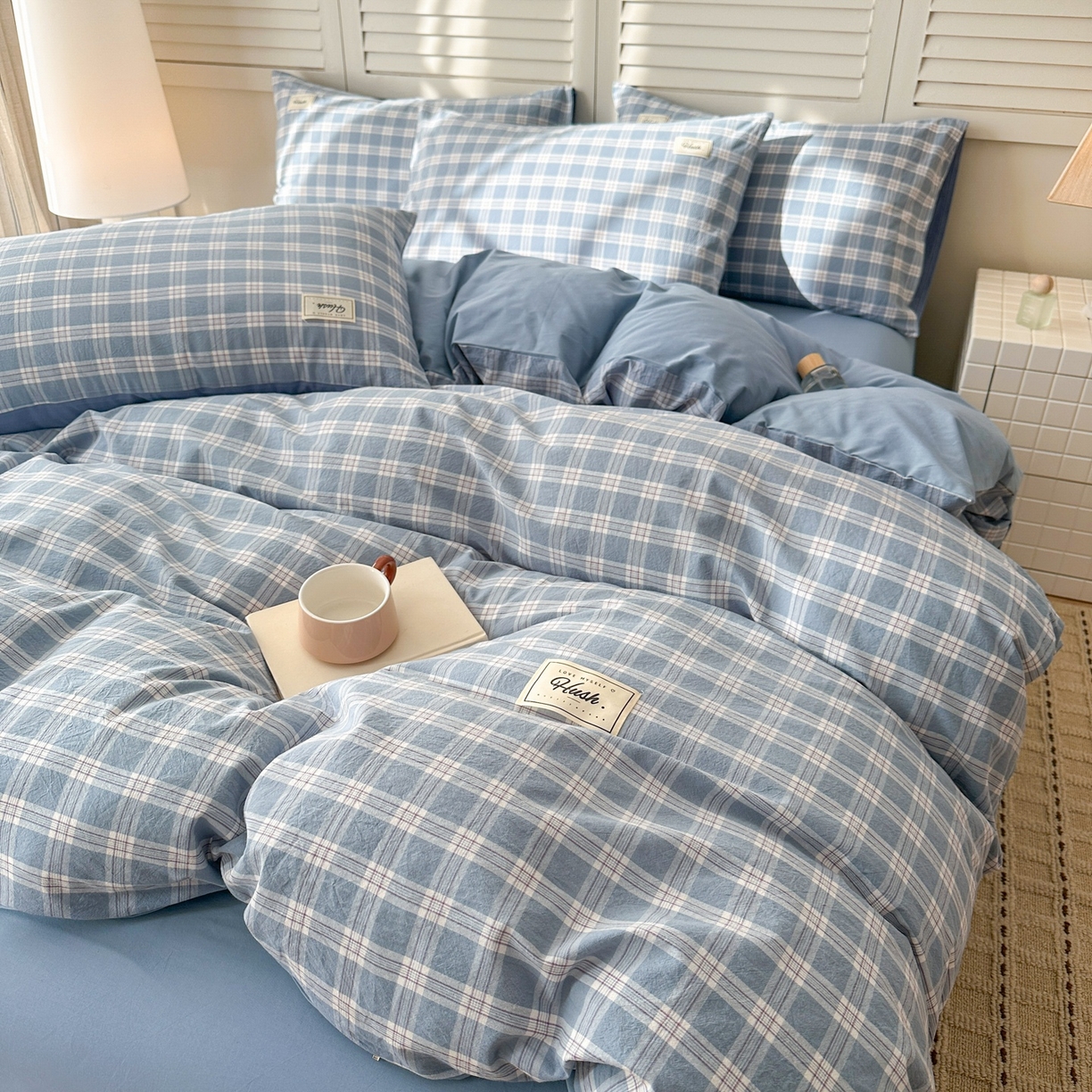 木子家纺 2026春夏新款色织全棉纯棉四件套 麦田-蓝