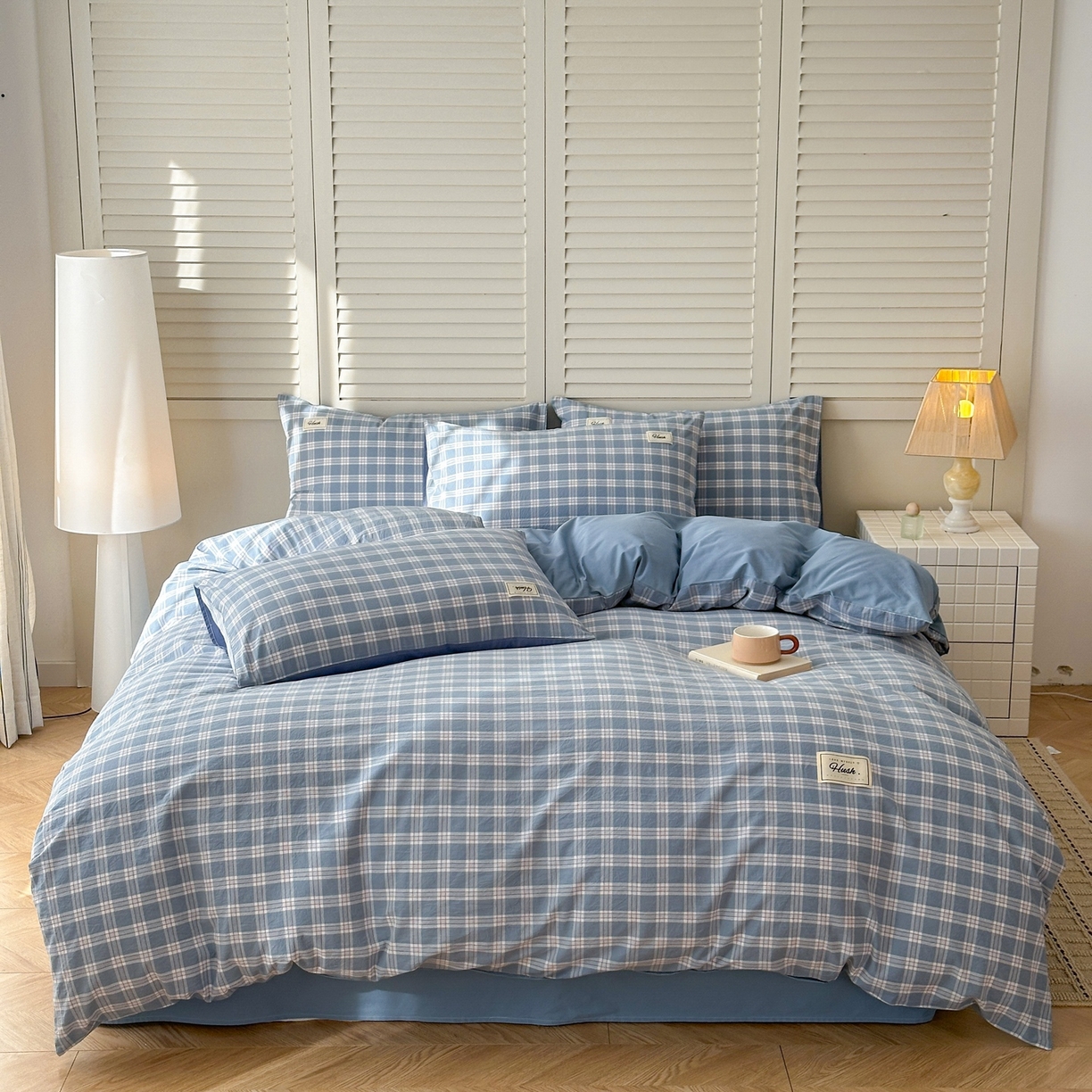 91家纺网 家纺一手货源 找家纺 木子家纺 2026春夏新款色织全棉纯棉四件套 麦田-蓝