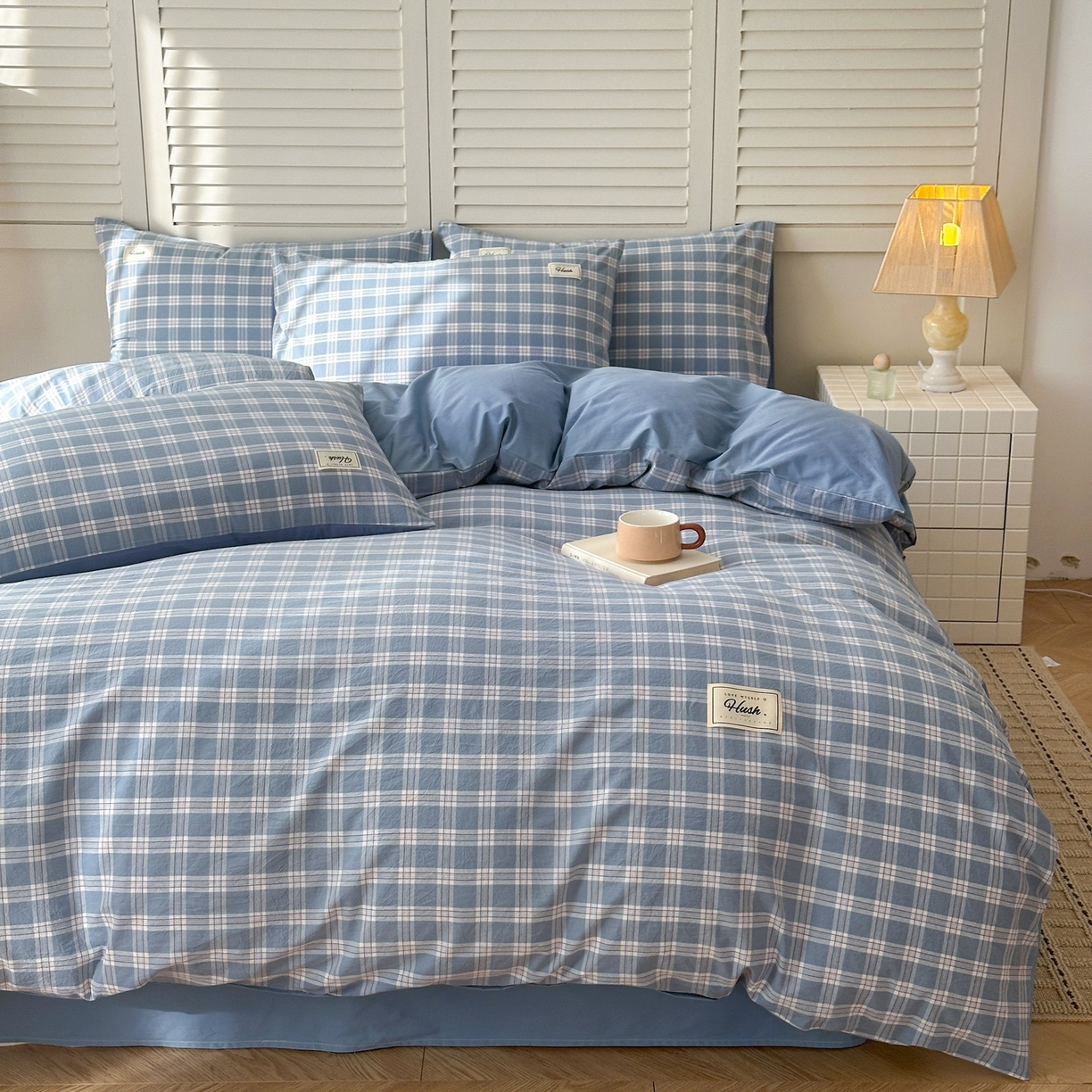 91家纺网 家纺一手货源 找家纺 木子家纺 2026春夏新款色织全棉纯棉四件套 麦田-蓝