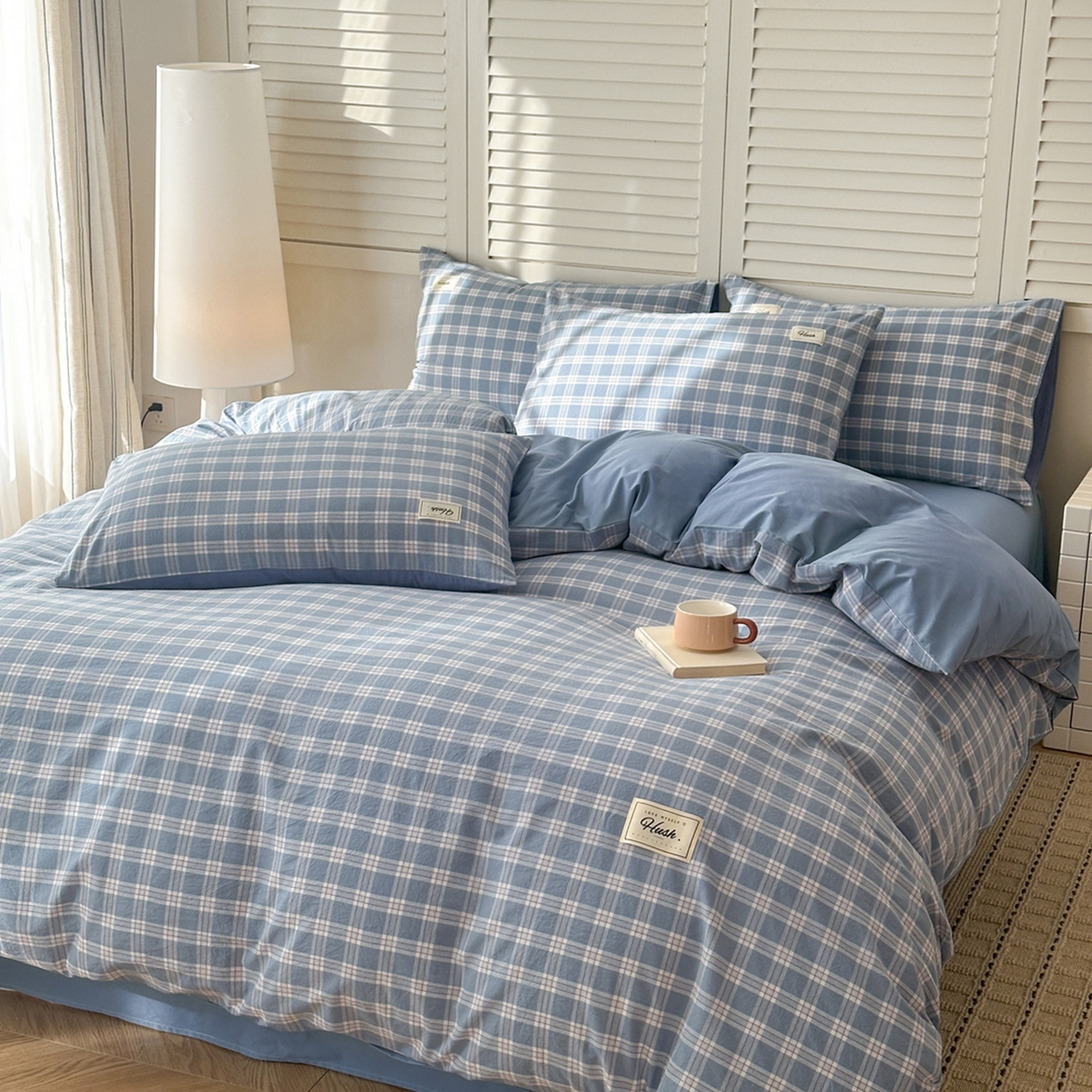 91家纺网 家纺一手货源 找家纺 木子家纺 2026春夏新款色织全棉纯棉四件套 麦田-蓝