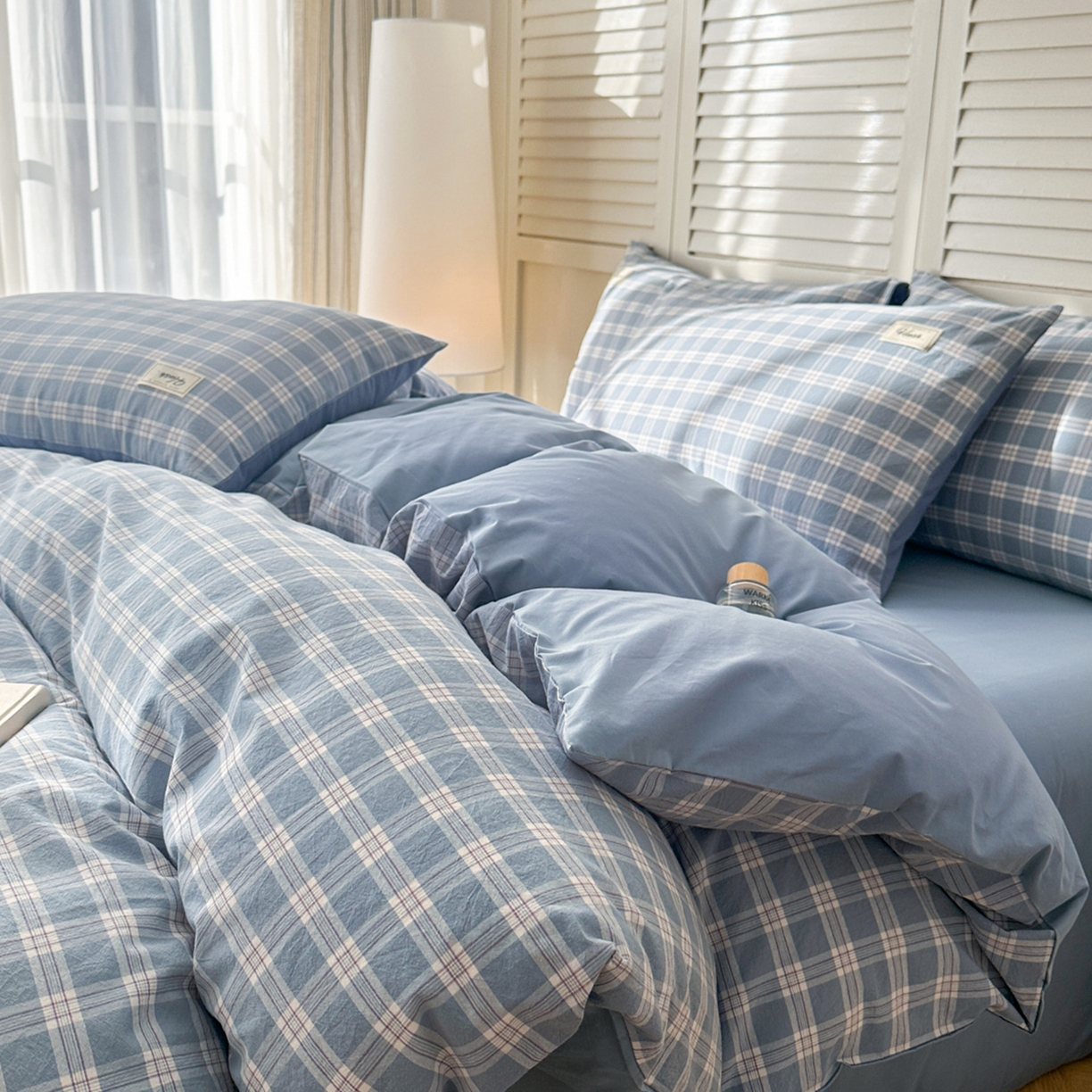 91家纺网 家纺一手货源 找家纺 木子家纺 2026春夏新款色织全棉纯棉四件套 麦田-蓝