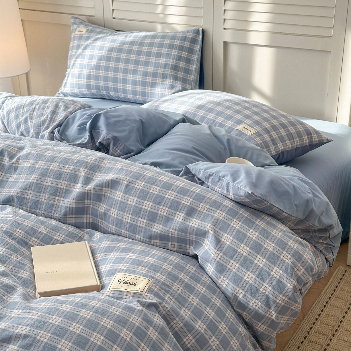 91家纺网 家纺一手货源 找家纺 木子家纺 2026春夏新款色织全棉纯棉四件套 麦田-蓝