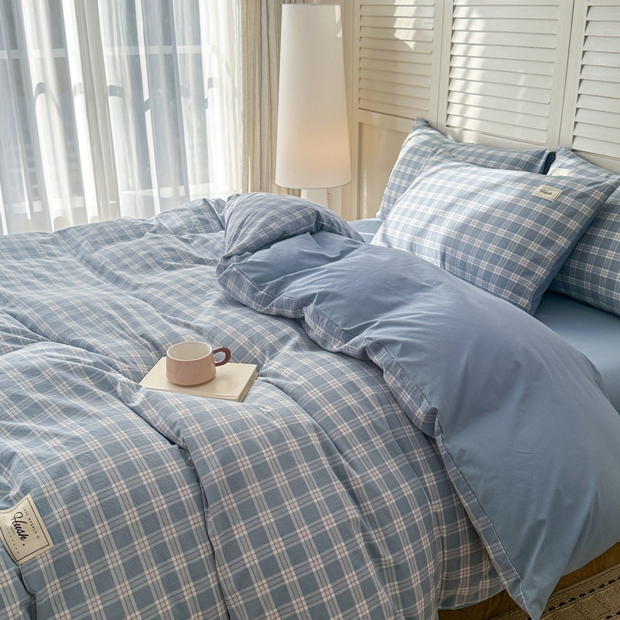 91家纺网 家纺一手货源 找家纺 木子家纺 2026春夏新款色织全棉纯棉四件套 麦田-蓝