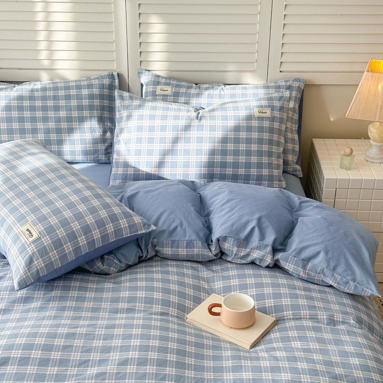 91家纺网 家纺一手货源 找家纺 木子家纺 2026春夏新款色织全棉纯棉四件套 麦田-蓝