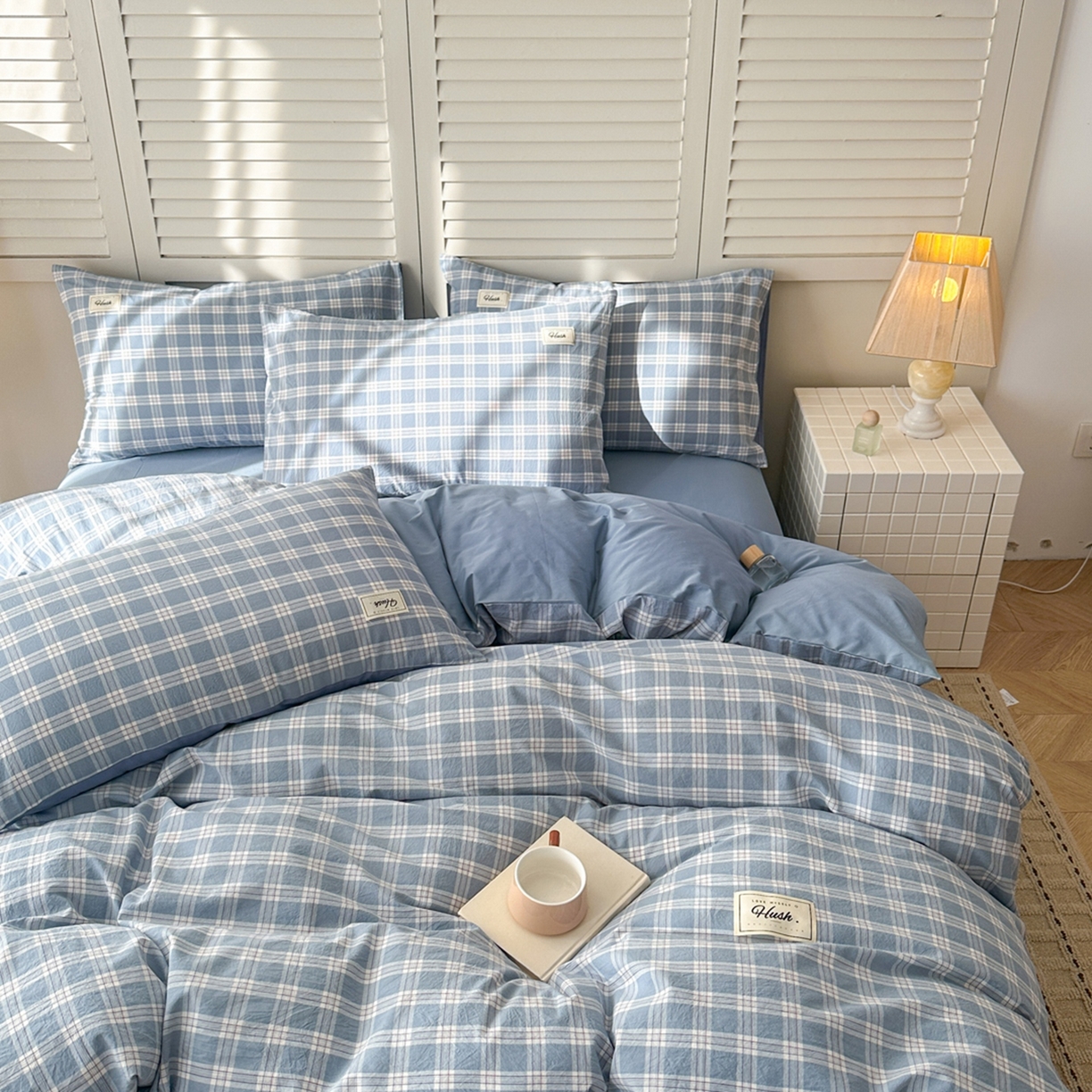 91家纺网 家纺一手货源 找家纺 木子家纺 2026春夏新款色织全棉纯棉四件套 麦田-蓝