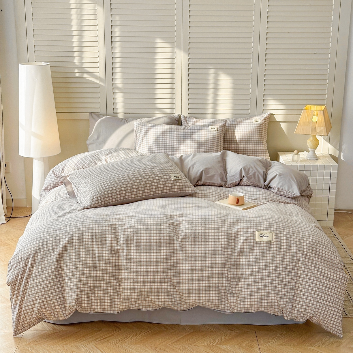 91家纺网 家纺一手货源 找家纺 木子家纺 2026春夏新款色织全棉纯棉四件套 莫里-灰