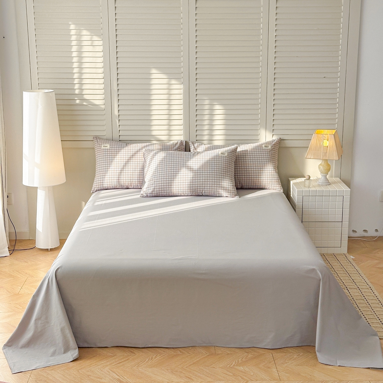 91家纺网 家纺一手货源 找家纺 木子家纺 2026春夏新款色织全棉纯棉四件套 莫里-灰