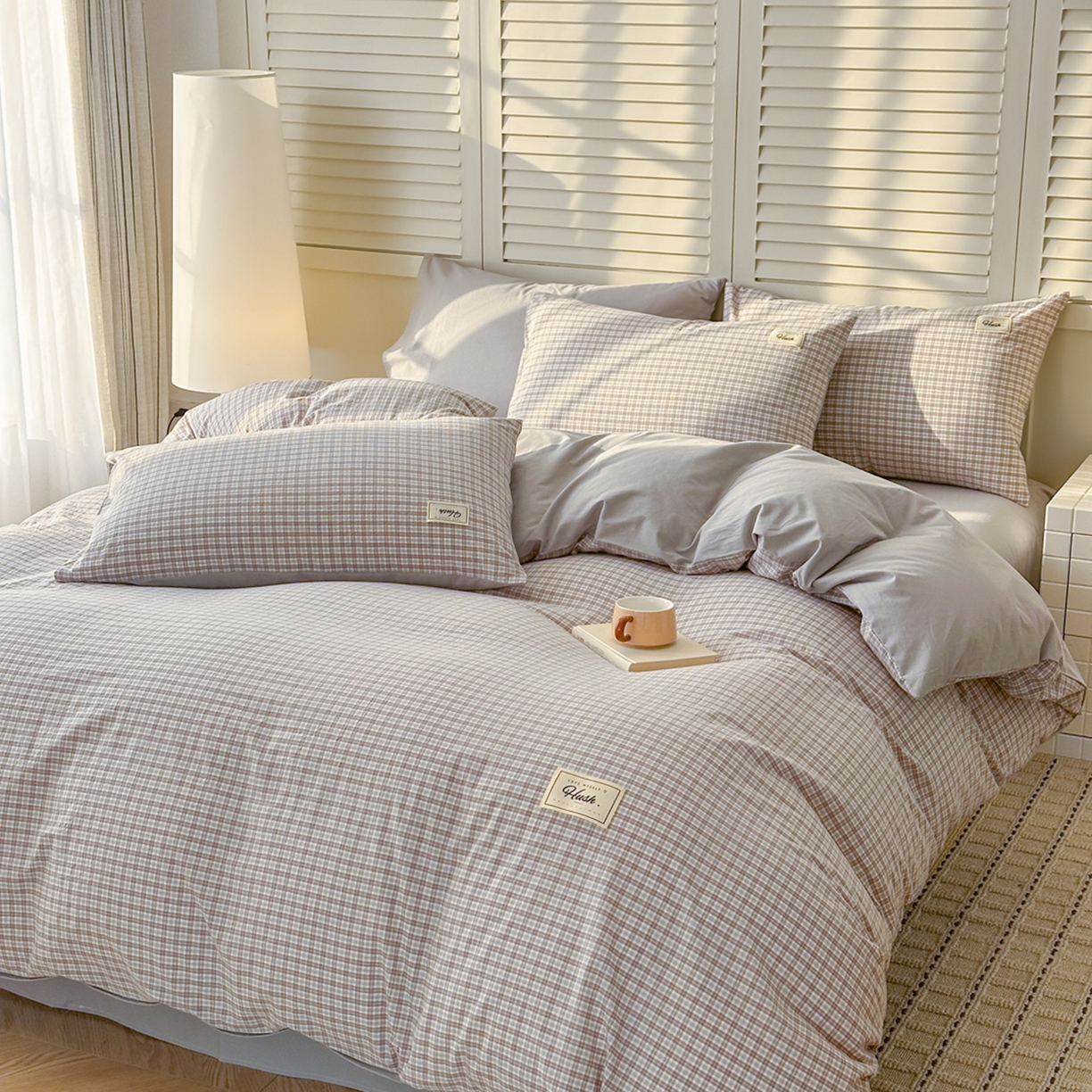 91家纺网 家纺一手货源 找家纺 木子家纺 2026春夏新款色织全棉纯棉四件套 莫里-灰