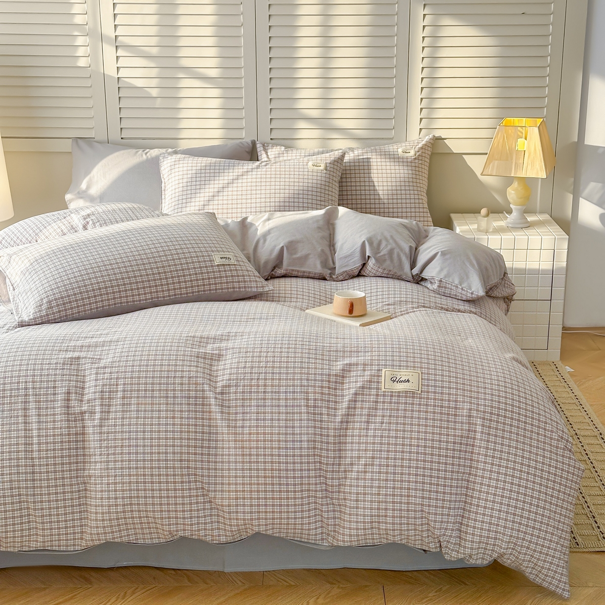 91家纺网 家纺一手货源 找家纺 木子家纺 2026春夏新款色织全棉纯棉四件套 莫里-灰