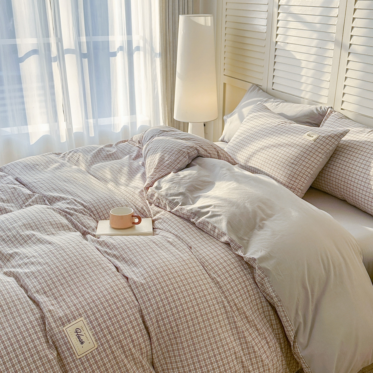 91家纺网 家纺一手货源 找家纺 木子家纺 2026春夏新款色织全棉纯棉四件套 莫里-灰