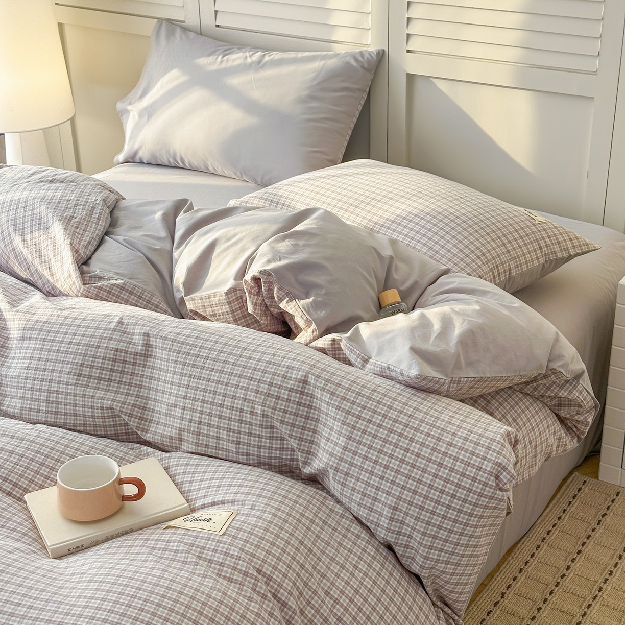 91家纺网 家纺一手货源 找家纺 木子家纺 2026春夏新款色织全棉纯棉四件套 莫里-灰