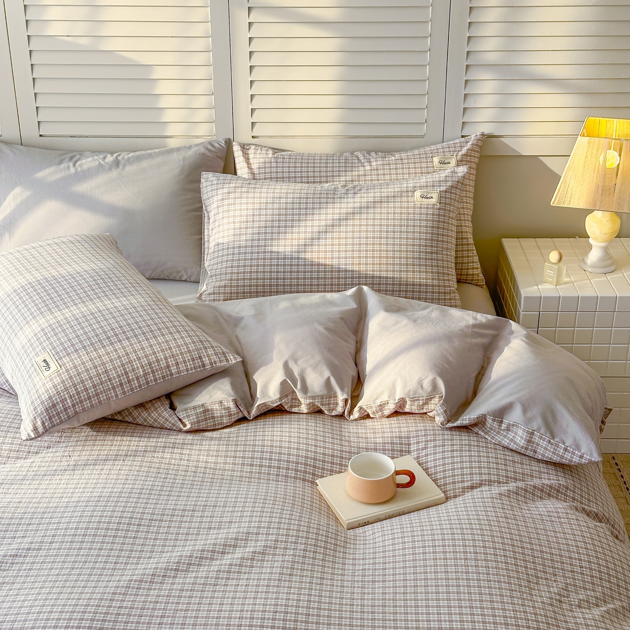 91家纺网 家纺一手货源 找家纺 木子家纺 2026春夏新款色织全棉纯棉四件套 莫里-灰