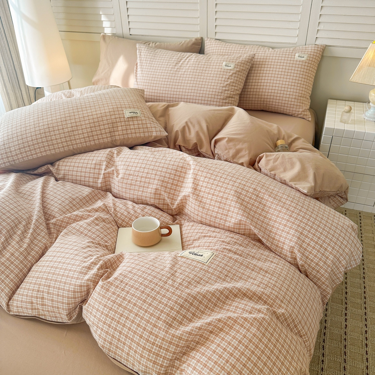 木子家纺 2026春夏新款色织全棉纯棉四件套 莫里-咖