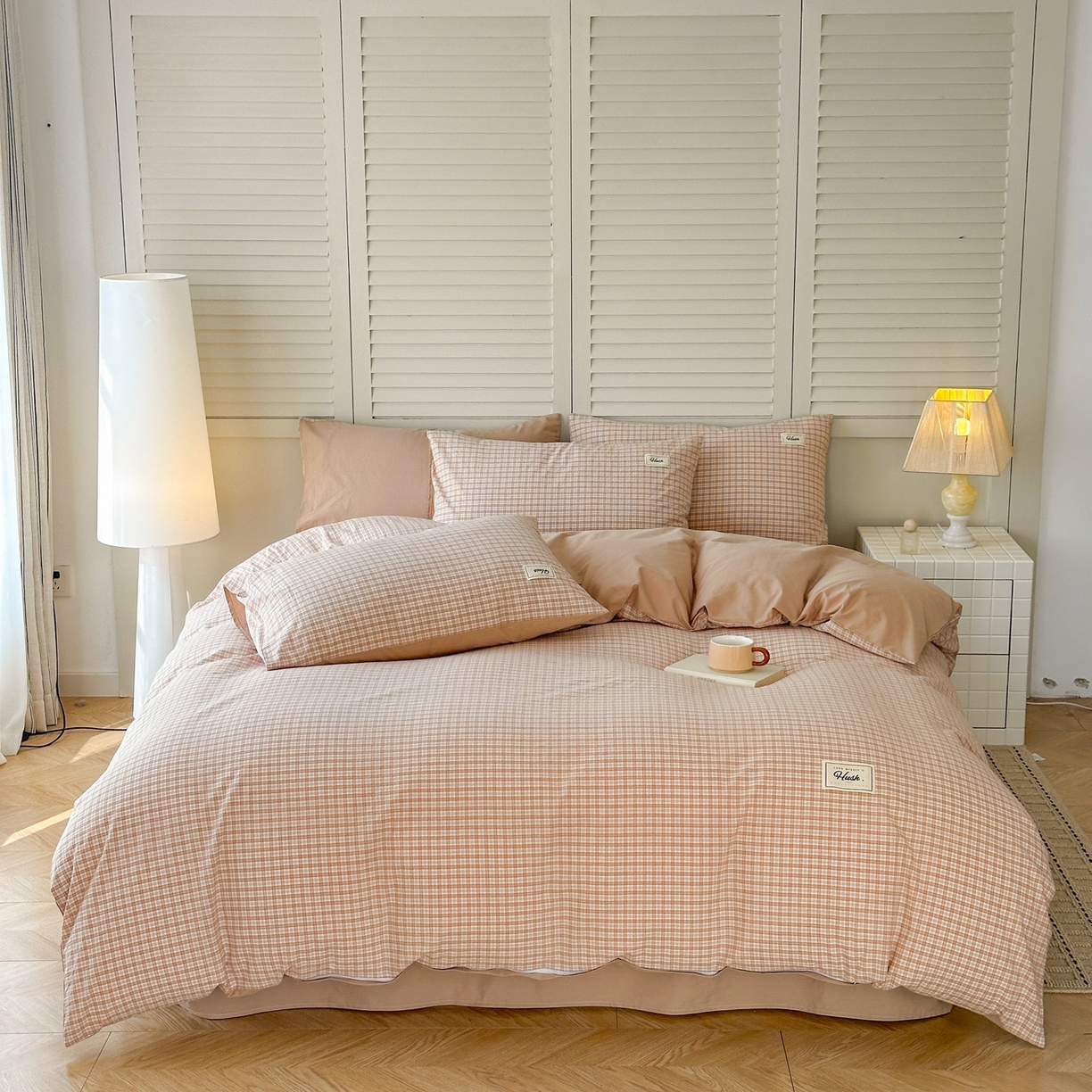 91家纺网 家纺一手货源 找家纺 木子家纺 2026春夏新款色织全棉纯棉四件套 莫里-咖