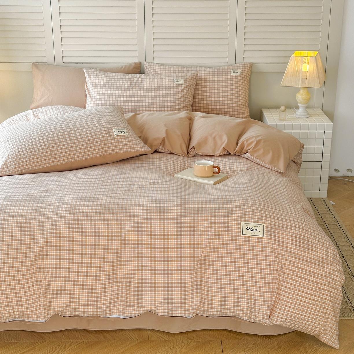 91家纺网 家纺一手货源 找家纺 木子家纺 2026春夏新款色织全棉纯棉四件套 莫里-咖