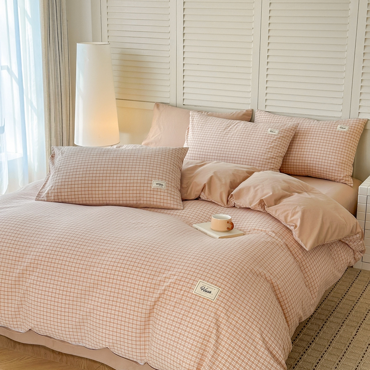 91家纺网 家纺一手货源 找家纺 木子家纺 2026春夏新款色织全棉纯棉四件套 莫里-咖