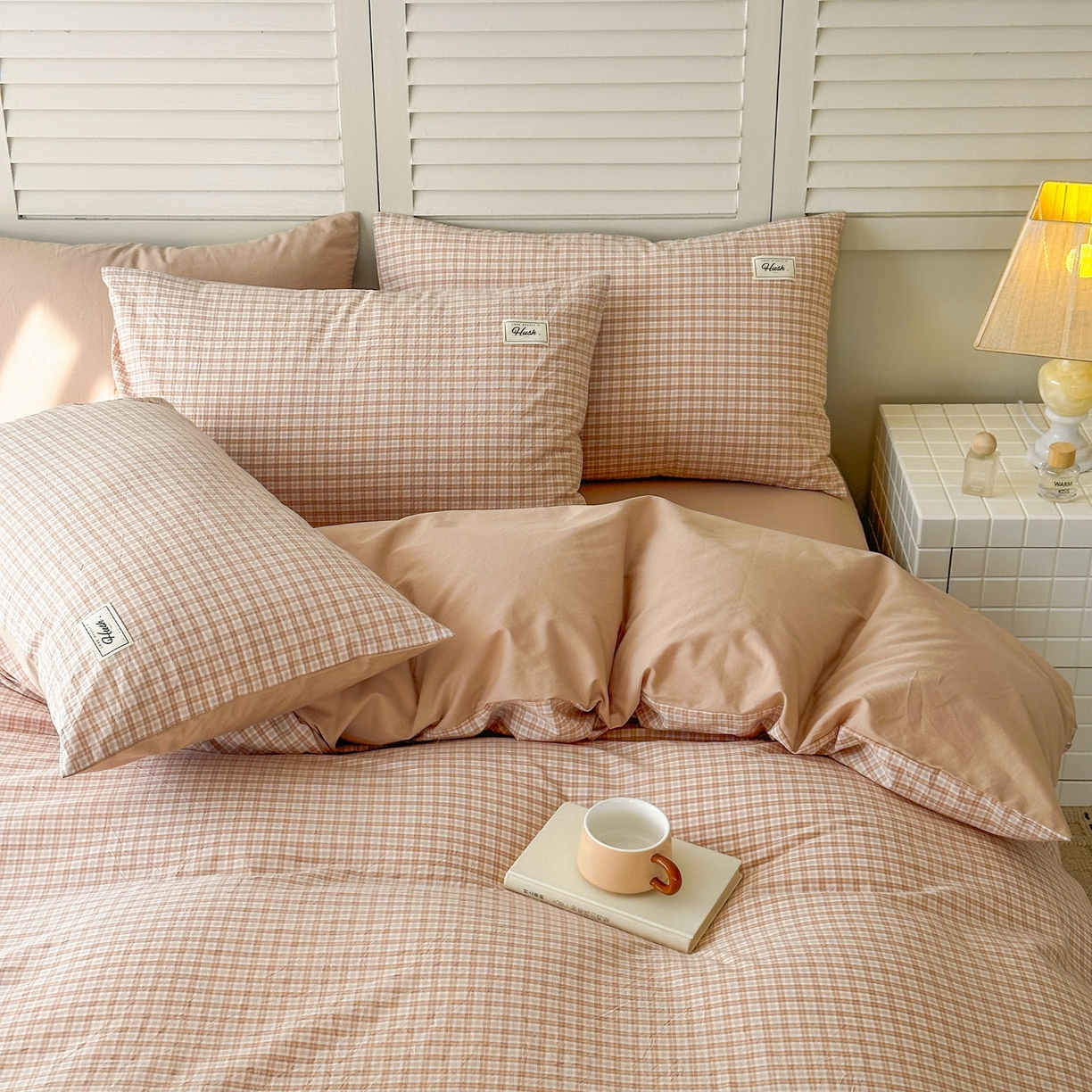 91家纺网 家纺一手货源 找家纺 木子家纺 2026春夏新款色织全棉纯棉四件套 莫里-咖