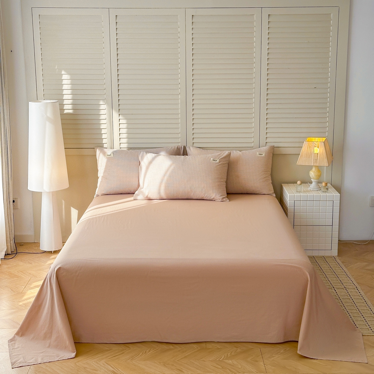 91家纺网 家纺一手货源 找家纺 木子家纺 2026春夏新款色织全棉纯棉四件套 莫里-咖