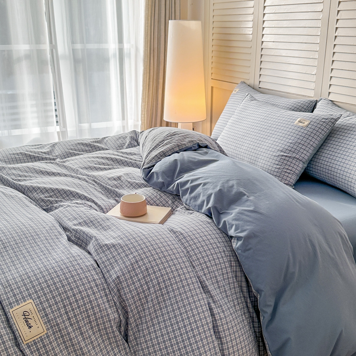 91家纺网 家纺一手货源 找家纺 木子家纺 2026春夏新款色织全棉纯棉四件套 莫里-蓝