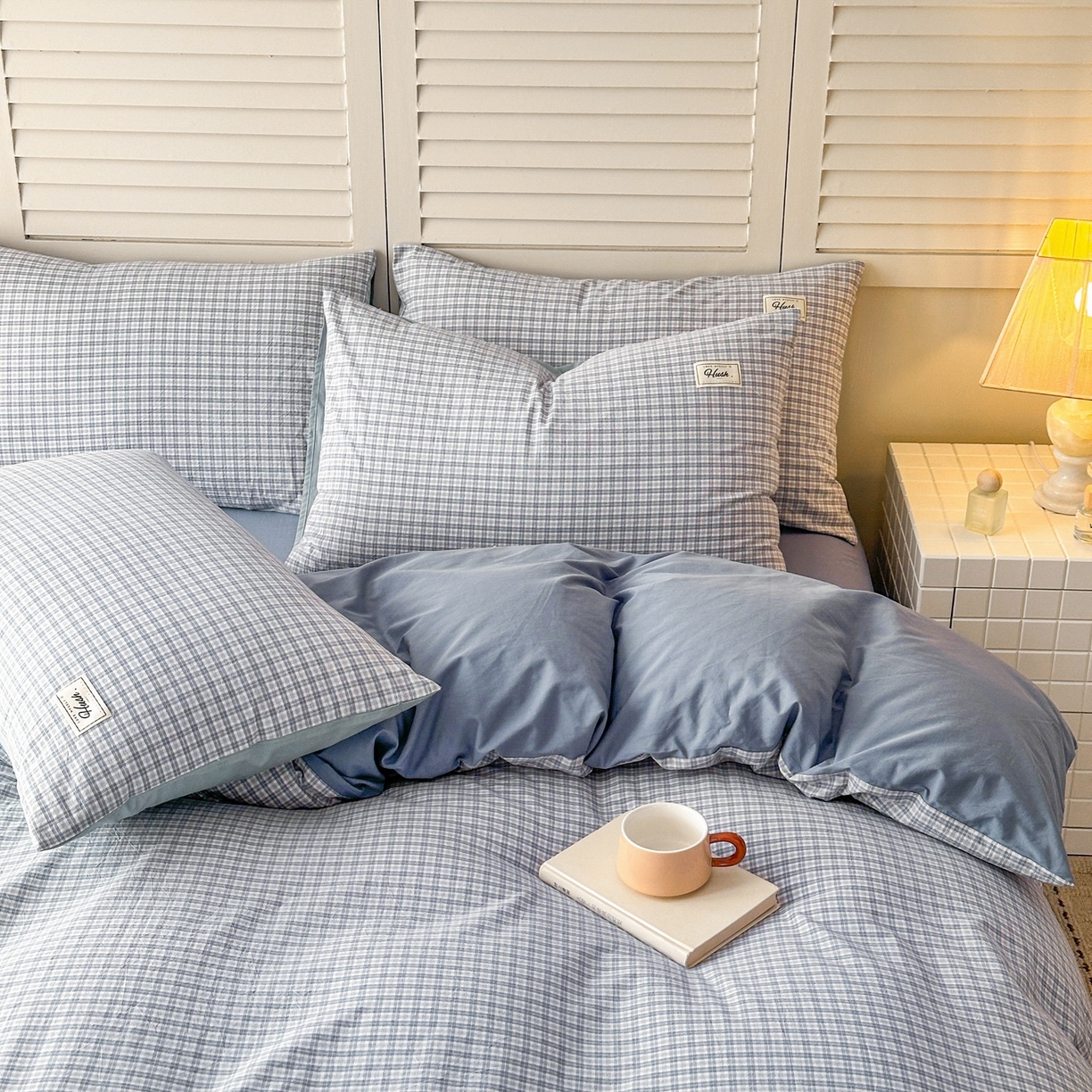 91家纺网 家纺一手货源 找家纺 木子家纺 2026春夏新款色织全棉纯棉四件套 莫里-蓝