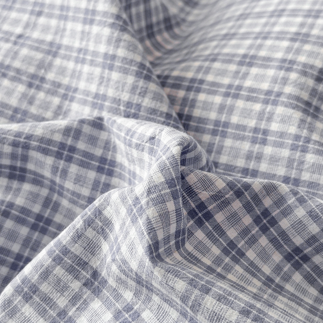 91家纺网 家纺一手货源 找家纺 木子家纺 2026春夏新款色织全棉纯棉四件套 莫里-蓝