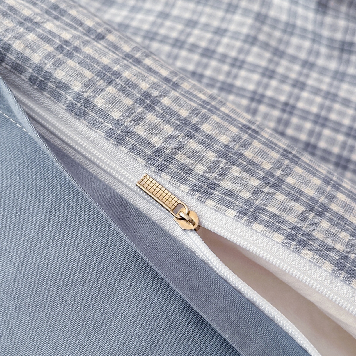 91家纺网 家纺一手货源 找家纺 木子家纺 2026春夏新款色织全棉纯棉四件套 莫里-蓝