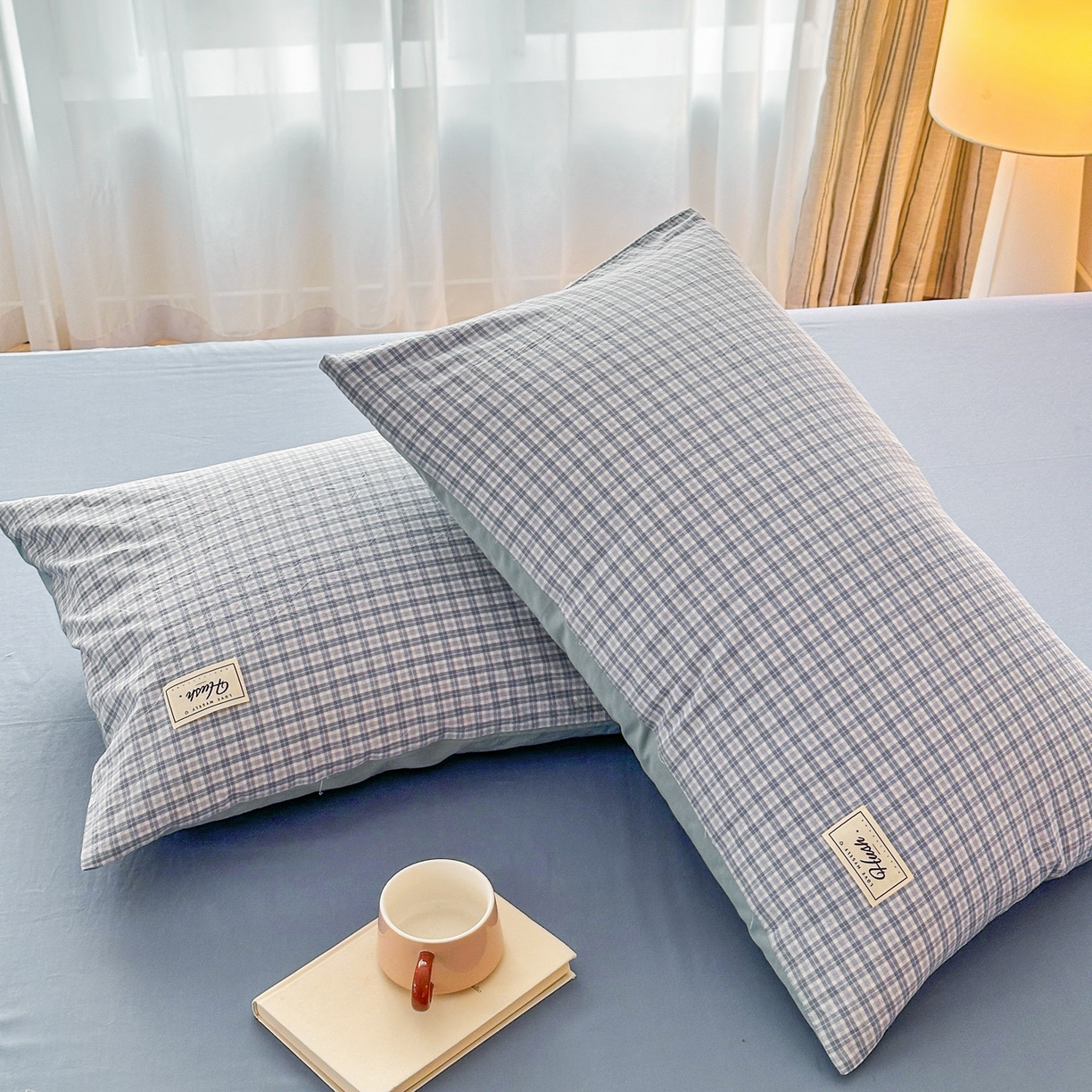 91家纺网 家纺一手货源 找家纺 木子家纺 2026春夏新款色织全棉纯棉四件套 莫里-蓝