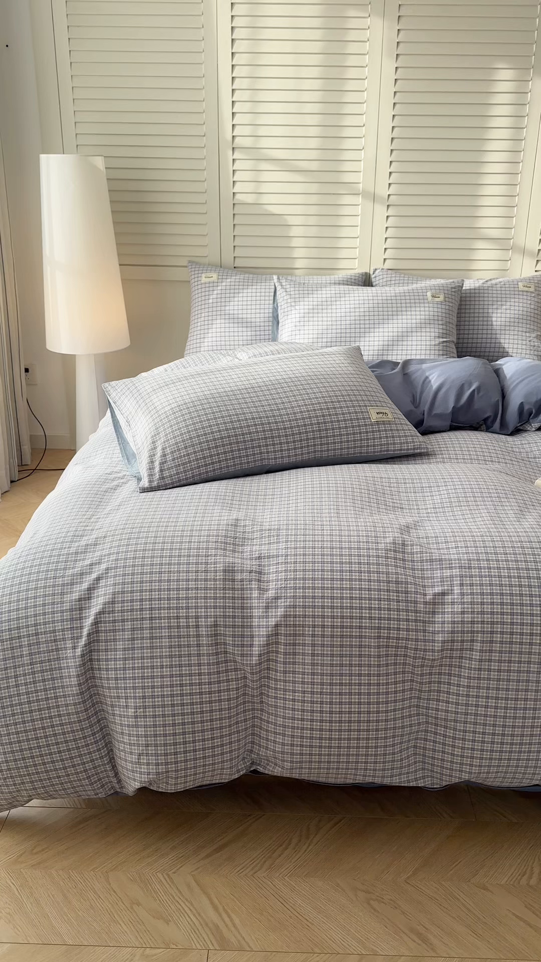 91家纺网 家纺一手货源 找家纺 木子家纺 2026春夏新款色织全棉纯棉四件套 莫里-蓝