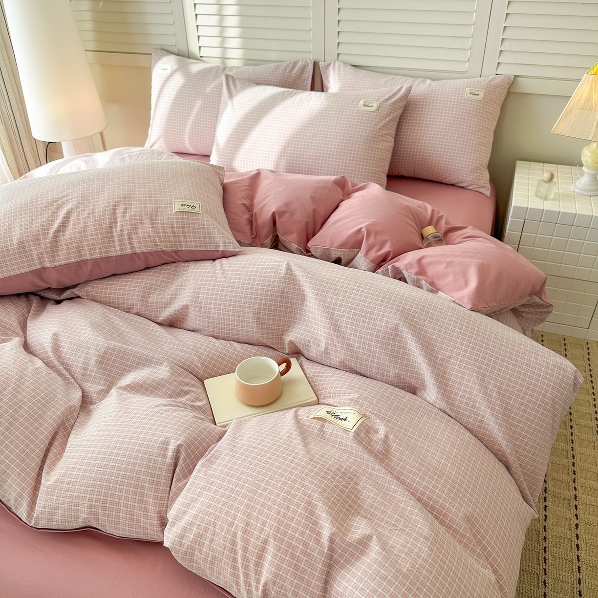 木子家纺 2026春夏新款色织全棉纯棉四件套 森浅-粉