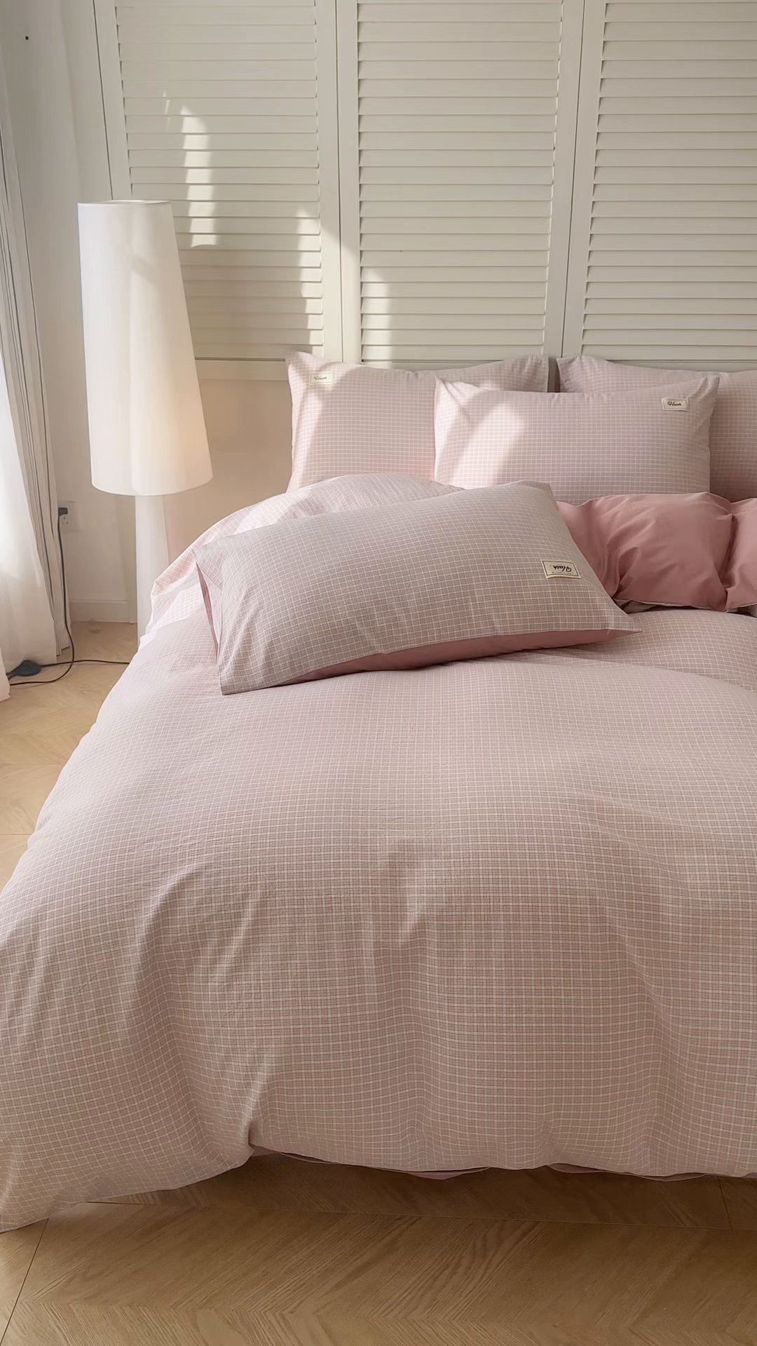 91家纺网 家纺一手货源 找家纺 木子家纺 2026春夏新款色织全棉纯棉四件套 森浅-粉