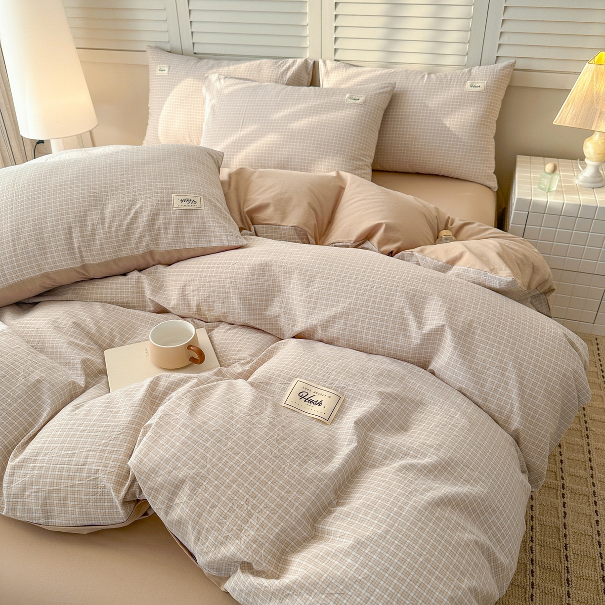 木子家纺 2026春夏新款色织全棉纯棉四件套 森浅-咖