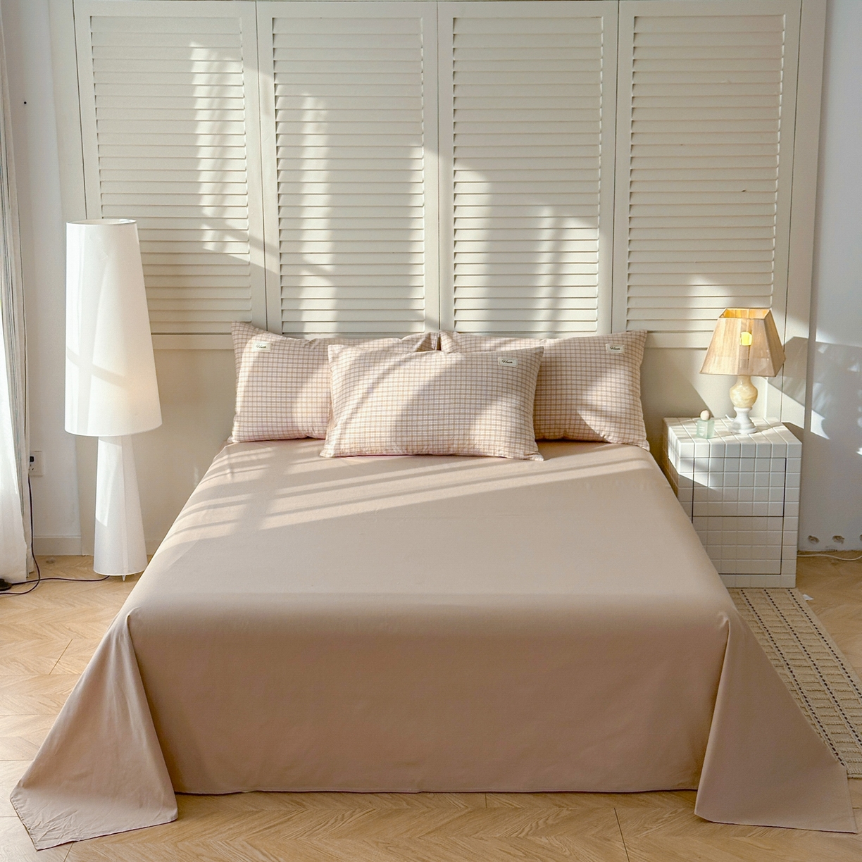 91家纺网 家纺一手货源 找家纺 木子家纺 2026春夏新款色织全棉纯棉四件套 森浅-咖