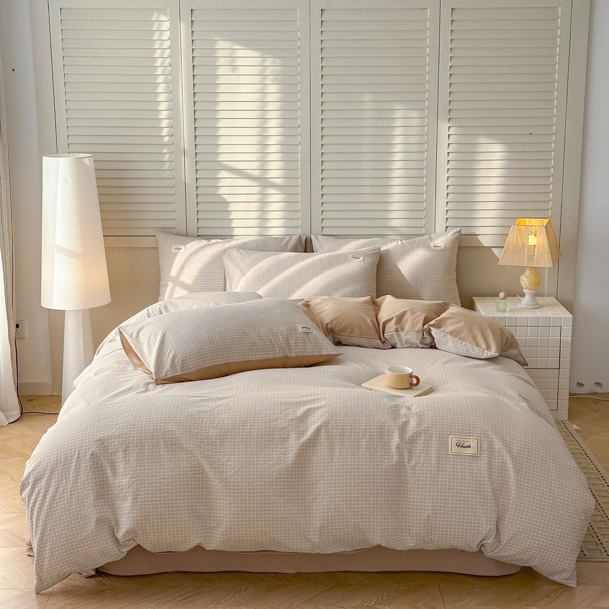 91家纺网 家纺一手货源 找家纺 木子家纺 2026春夏新款色织全棉纯棉四件套 森浅-咖