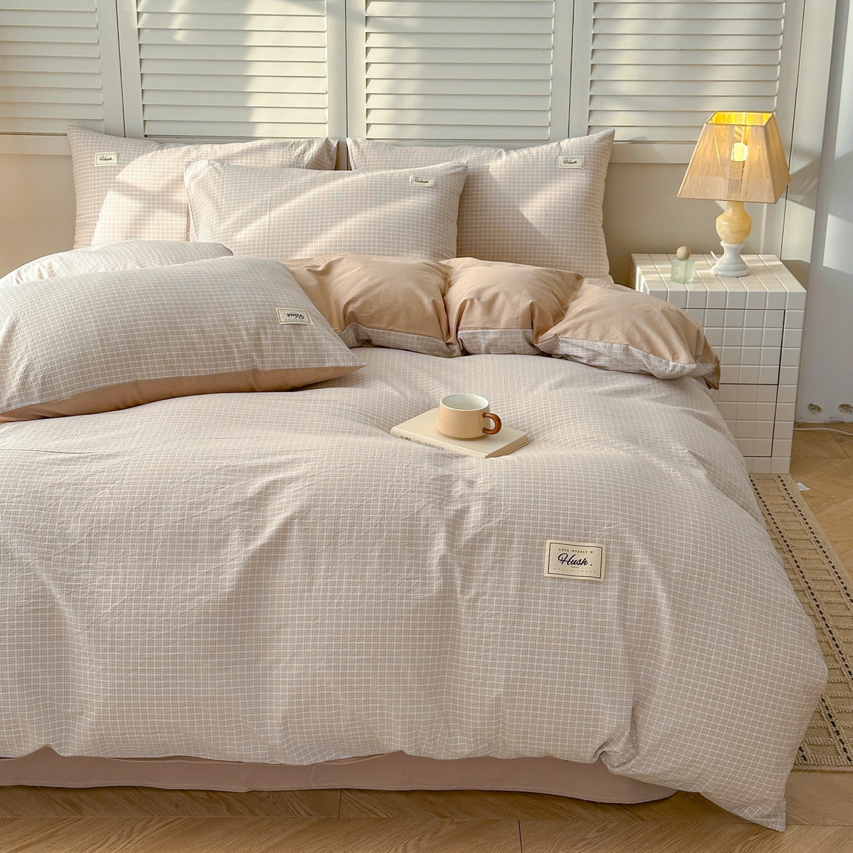 91家纺网 家纺一手货源 找家纺 木子家纺 2026春夏新款色织全棉纯棉四件套 森浅-咖