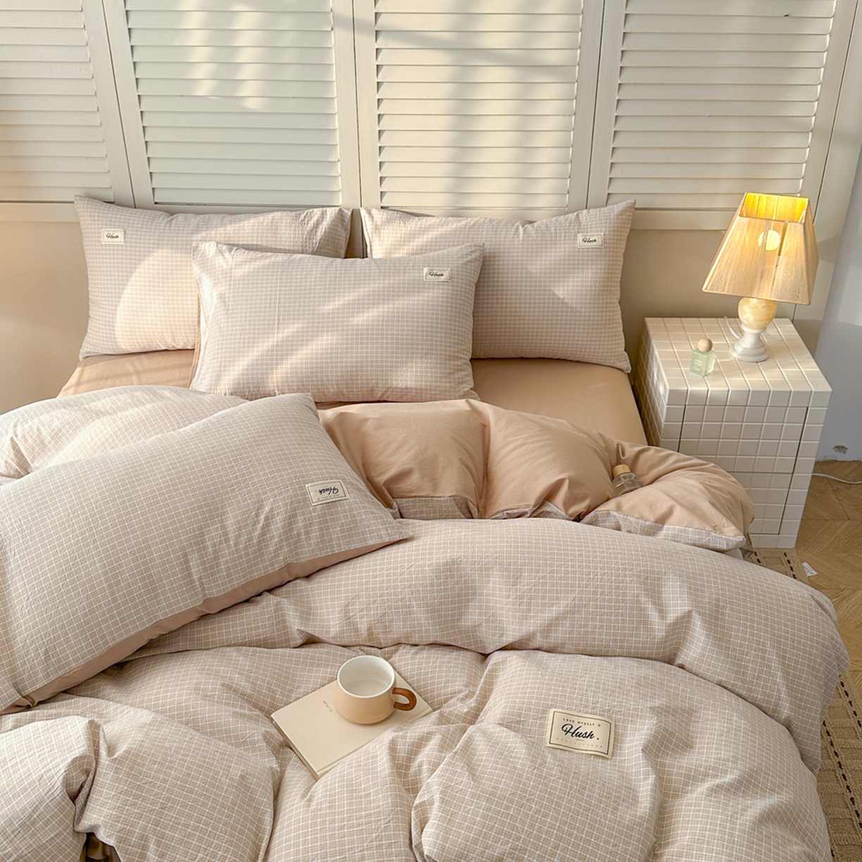 91家纺网 家纺一手货源 找家纺 木子家纺 2026春夏新款色织全棉纯棉四件套 森浅-咖