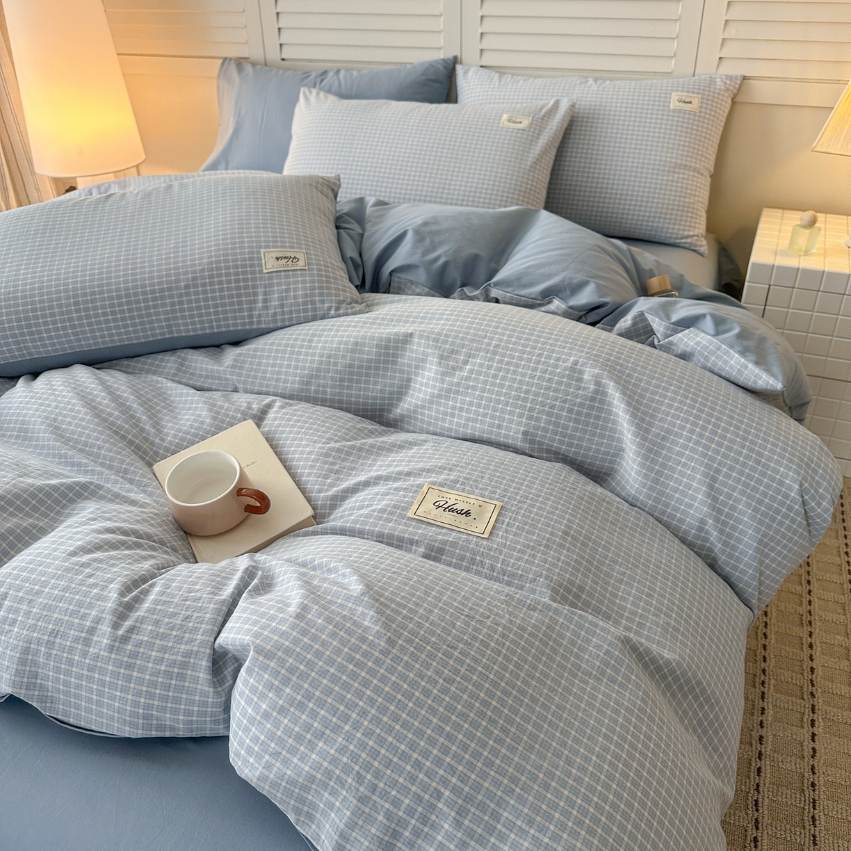 木子家纺 2026春夏新款色织全棉纯棉四件套 森浅-蓝