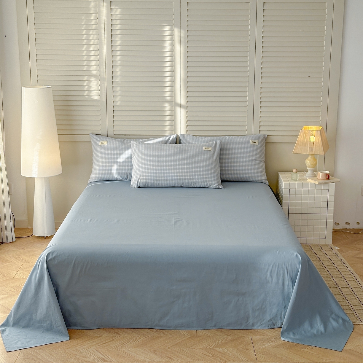 91家纺网 家纺一手货源 找家纺 木子家纺 2026春夏新款色织全棉纯棉四件套 森浅-蓝