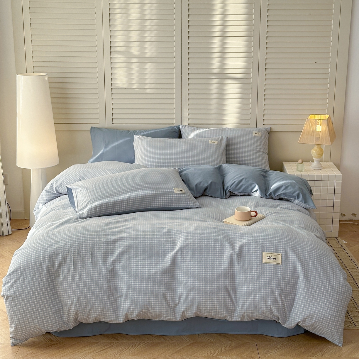 91家纺网 家纺一手货源 找家纺 木子家纺 2026春夏新款色织全棉纯棉四件套 森浅-蓝