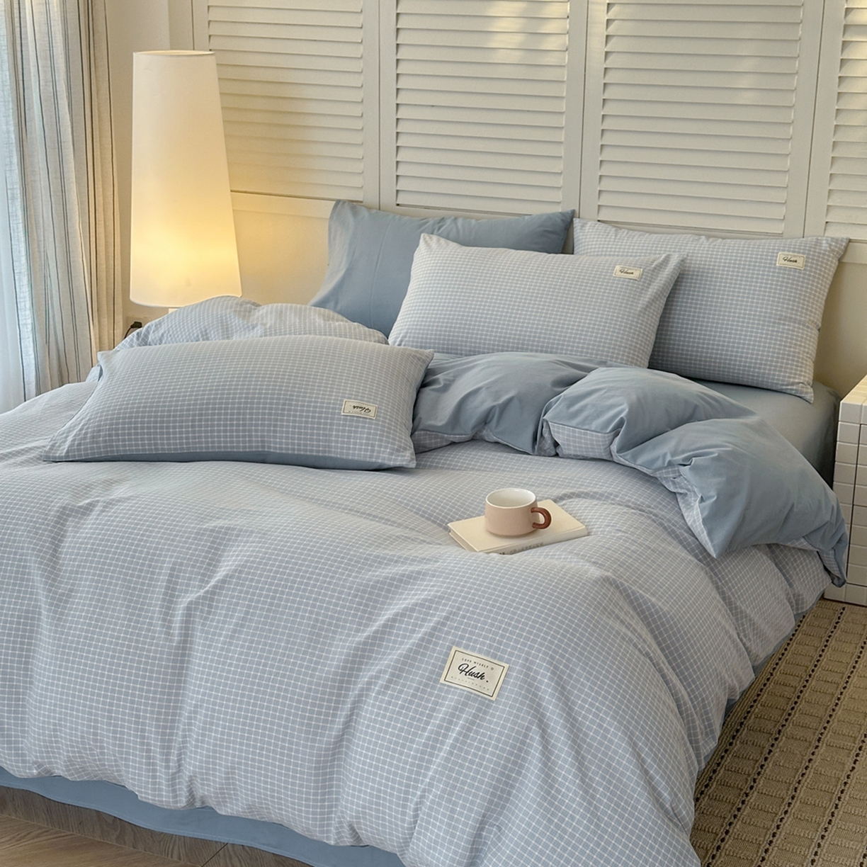 91家纺网 家纺一手货源 找家纺 木子家纺 2026春夏新款色织全棉纯棉四件套 森浅-蓝