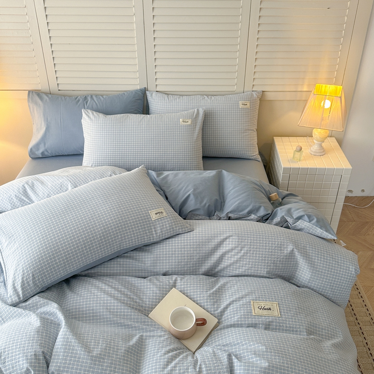 91家纺网 家纺一手货源 找家纺 木子家纺 2026春夏新款色织全棉纯棉四件套 森浅-蓝