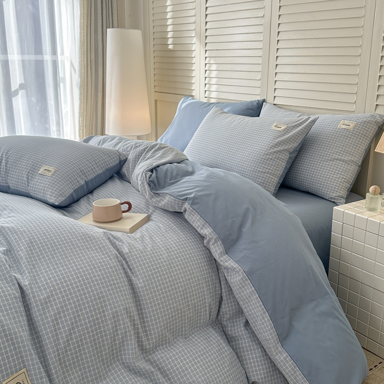 91家纺网 家纺一手货源 找家纺 木子家纺 2026春夏新款色织全棉纯棉四件套 森浅-蓝