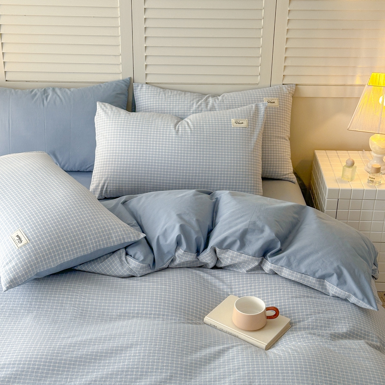 91家纺网 家纺一手货源 找家纺 木子家纺 2026春夏新款色织全棉纯棉四件套 森浅-蓝