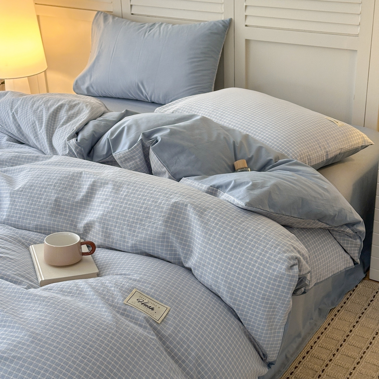 91家纺网 家纺一手货源 找家纺 木子家纺 2026春夏新款色织全棉纯棉四件套 森浅-蓝