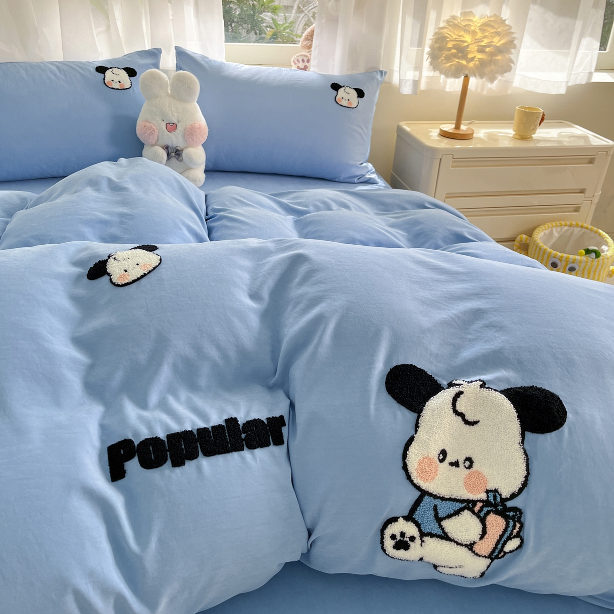 91家纺网 家纺一手货源 找家纺 优卡迪家纺馆 2026新款A类云锦棉毛巾绣四件套下载文件包含买家秀 俏俏狗-蓝